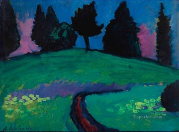 アレクセイ・ペトロヴィッチ・ボゴリュボフ Painting - 緑の斜面を覆う暗い木々 アレクセイ・フォン・ヤウレンスキー